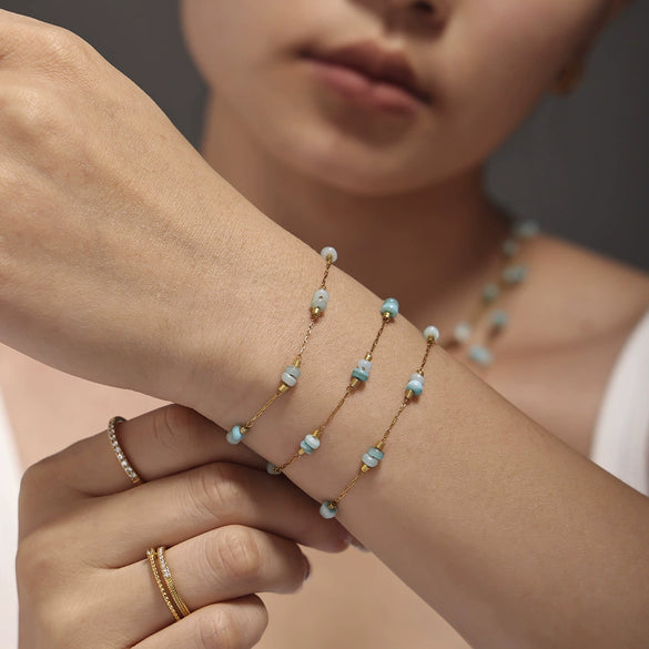Wholesale Women's Light Luxury Stainless Steel Tianhe Stone Handmade Double Clavicle Necklace With Electroplating And Blade Chain Design