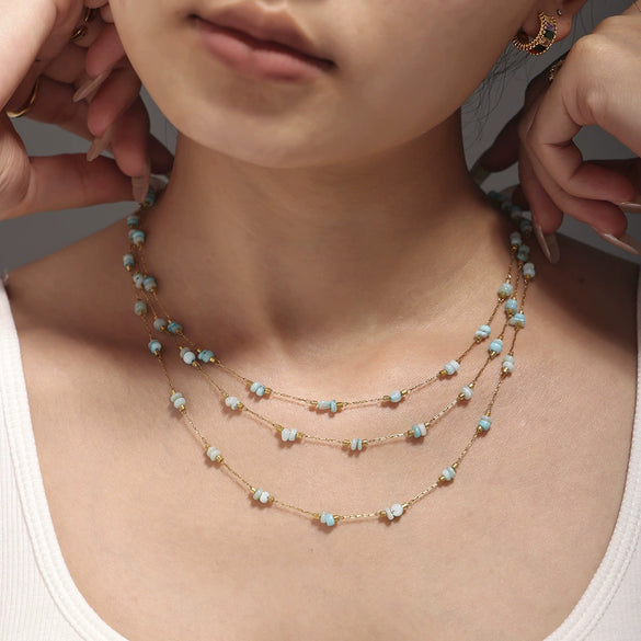 Wholesale Women's Light Luxury Stainless Steel Tianhe Stone Handmade Double Clavicle Necklace With Electroplating And Blade Chain Design