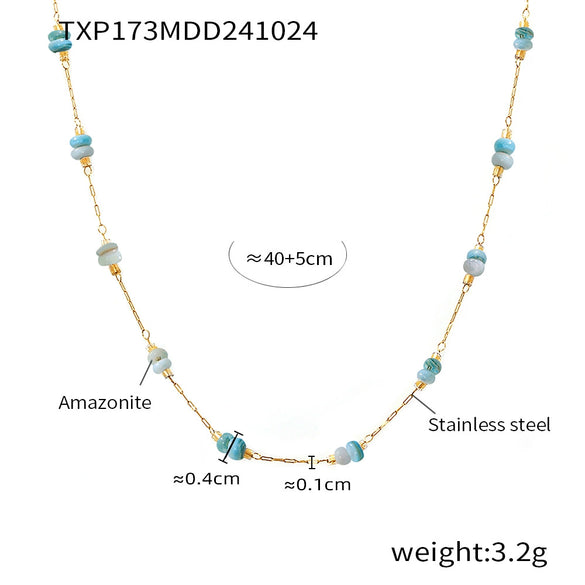 Wholesale Women's Light Luxury Stainless Steel Tianhe Stone Handmade Double Clavicle Necklace With Electroplating And Blade Chain Design