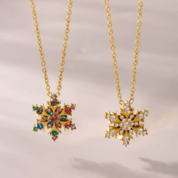 Wholesale Women's Light Luxury Stainless Steel Zircon Ferris Wheel Snowflake Handmade Electroplated Inlaid Necklace Earring Bracelet Set