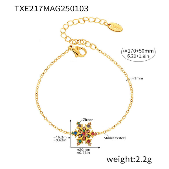 Wholesale Women's Light Luxury Stainless Steel Zircon Ferris Wheel Snowflake Handmade Electroplated Inlaid Necklace Earring Bracelet Set