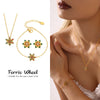 Wholesale Women's Light Luxury Stainless Steel Zircon Ferris Wheel Snowflake Handmade Electroplated Inlaid Necklace Earring Bracelet Set
