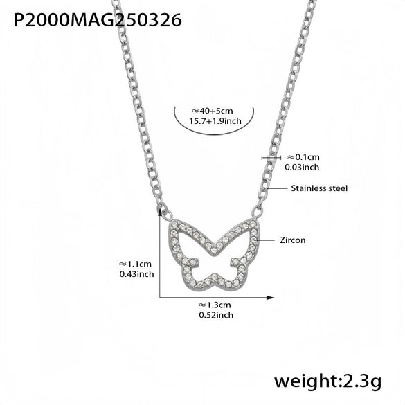 Wholesale Women's Light Luxury 316L Stainless Steel Zircon Geometric Butterfly Necklace