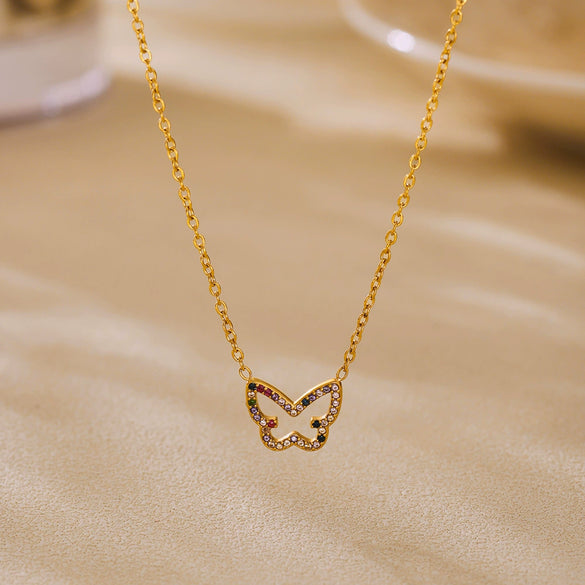 Wholesale Women's Light Luxury 316L Stainless Steel Zircon Geometric Butterfly Necklace