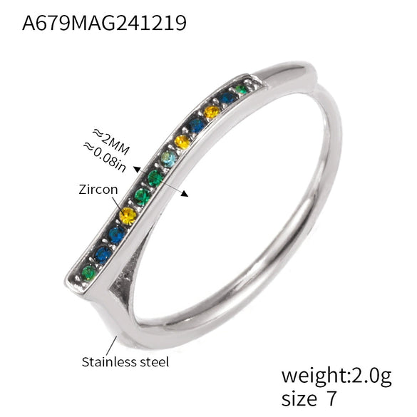 Wholesale Women's Light Luxury Stainless Steel Zircon Ring With Geometric Pattern And Microinlaid Zircon Electroplated With 18K Gold
