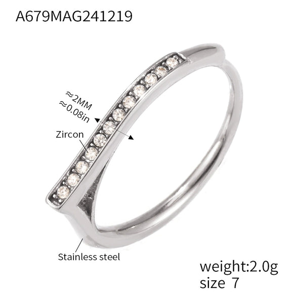 Wholesale Women's Light Luxury Stainless Steel Zircon Ring With Geometric Pattern And Microinlaid Zircon Electroplated With 18K Gold