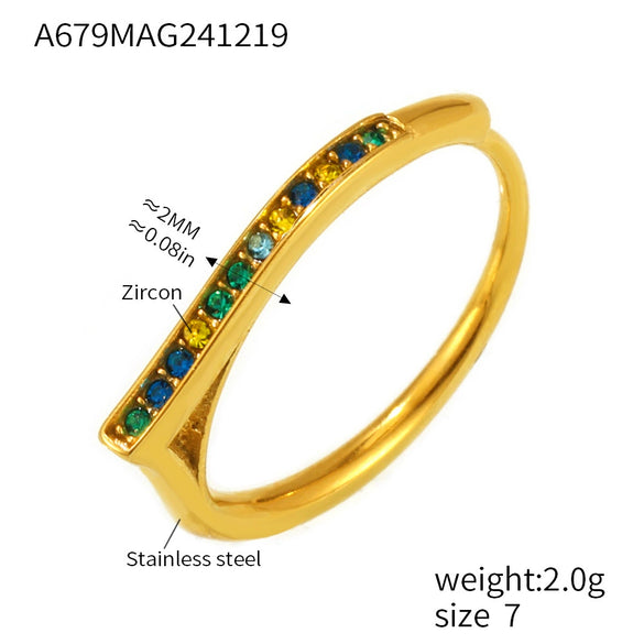 Wholesale Women's Light Luxury Stainless Steel Zircon Ring With Geometric Pattern And Microinlaid Zircon Electroplated With 18K Gold