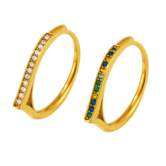 Wholesale Women's Light Luxury Stainless Steel Zircon Ring With Geometric Pattern And Microinlaid Zircon Electroplated With 18K Gold