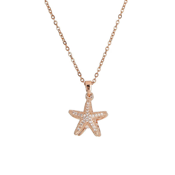 Wholesale Women's Light Luxury Starfish Pearl Necklace With Zircon Inlay In Titanium Steel And Oshaped Chain