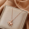 Wholesale Women's Light Luxury Starfish Pearl Necklace With Zircon Inlay In Titanium Steel And Oshaped Chain