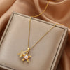 Wholesale Women's Light Luxury Starfish Pearl Necklace With Zircon Inlay In Titanium Steel And Oshaped Chain