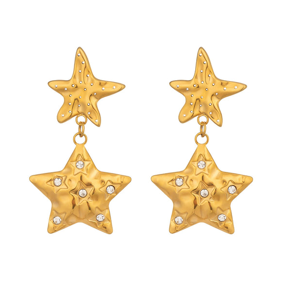 Wholesale Women's Light Luxury Starstudded Stainless Steel Earrings With Vacuum Real Gold Electroplating In Pvd Furnace