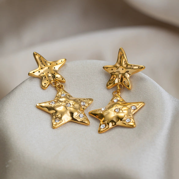 Wholesale Women's Light Luxury Starstudded Stainless Steel Earrings With Vacuum Real Gold Electroplating In Pvd Furnace