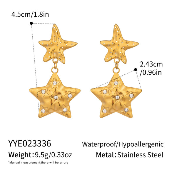 Wholesale Women's Light Luxury Starstudded Stainless Steel Earrings With Vacuum Real Gold Electroplating In Pvd Furnace