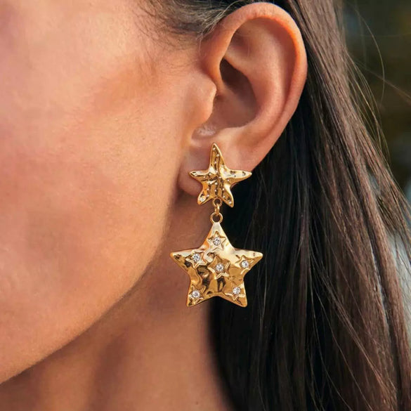 Wholesale Women's Light Luxury Starstudded Stainless Steel Earrings With Vacuum Real Gold Electroplating In Pvd Furnace
