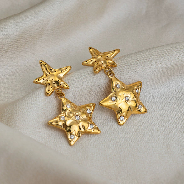 Wholesale Women's Light Luxury Starstudded Stainless Steel Earrings With Vacuum Real Gold Electroplating In Pvd Furnace