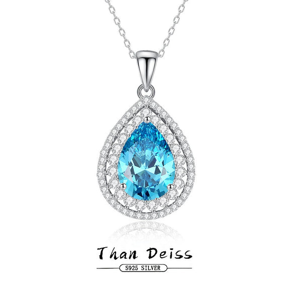 Wholesale Women's Light Luxury 925 Sterling Silver Aquamarine Drop Shape Necklace With High Carbon Diamond And Cross Chain
