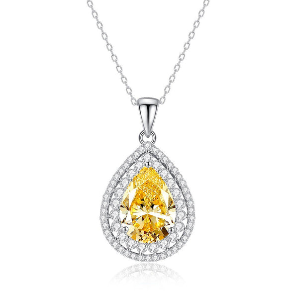 Wholesale Women's Light Luxury 925 Sterling Silver Aquamarine Drop Shape Necklace With High Carbon Diamond And Cross Chain