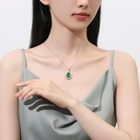 Wholesale Women's Light Luxury 925 Sterling Silver Aquamarine Drop Shape Necklace With High Carbon Diamond And Cross Chain