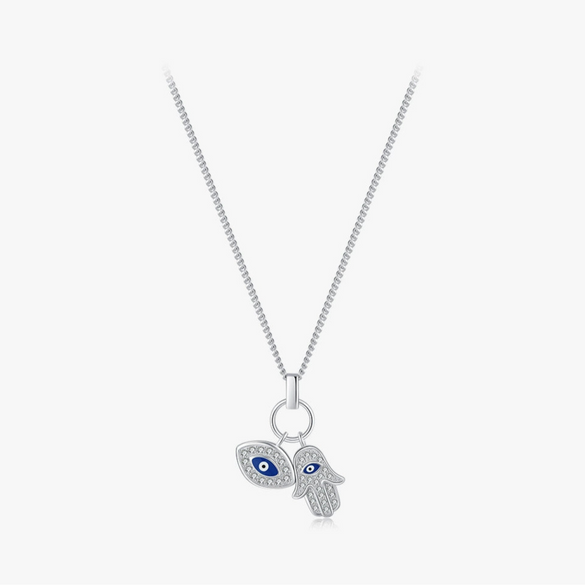 Wholesale Women's Light Luxury 925 Sterling Silver Enamel Devil's Eye Cross Chain Clavicle Chain With Dripping Glue Treatment