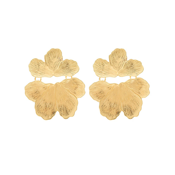 Wholesale Women's Light Luxury Style Alloy Flower Electroplated Multilayer Petal Pleated Irregular Earrings