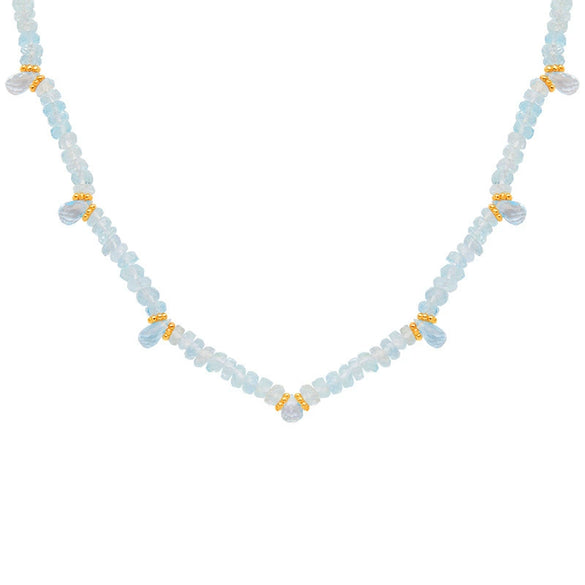 Wholesale Women's Light Luxury Style Aquamarine Natural Gemstone Beads S925 Sterling Silver Clavicle Chain Jewelry Set With Gems