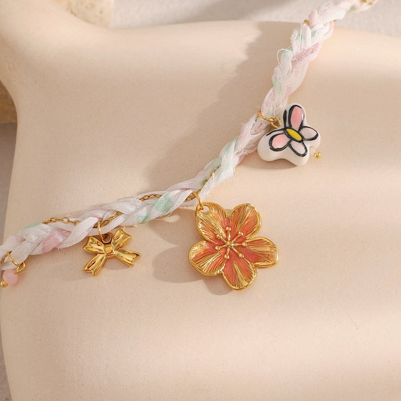 Wholesale Women's Light Luxury Style Bow Pattern Stainless Steel Necklace With Pvd Furnace Vacuum Real Gold Plating
