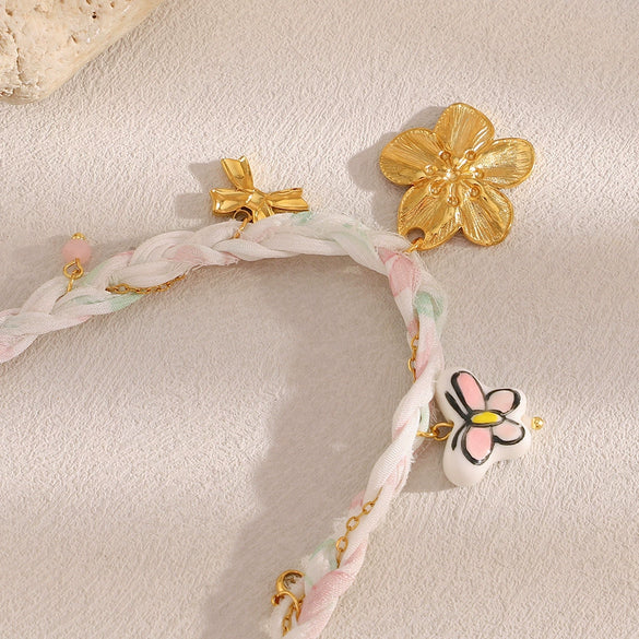 Wholesale Women's Light Luxury Style Bow Pattern Stainless Steel Necklace With Pvd Furnace Vacuum Real Gold Plating