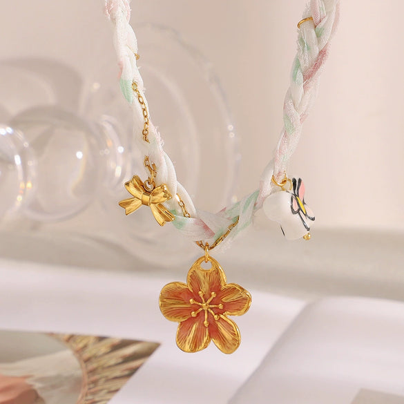 Wholesale Women's Light Luxury Style Bow Pattern Stainless Steel Necklace With Pvd Furnace Vacuum Real Gold Plating