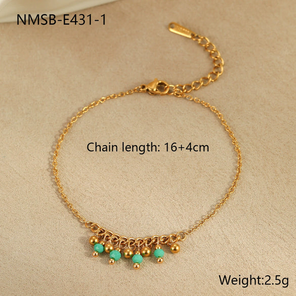 Wholesale Women's Light Luxury Style Bracelet With Natural Beads Tassel Stainless Steel 18K Electroplated Geometric Design