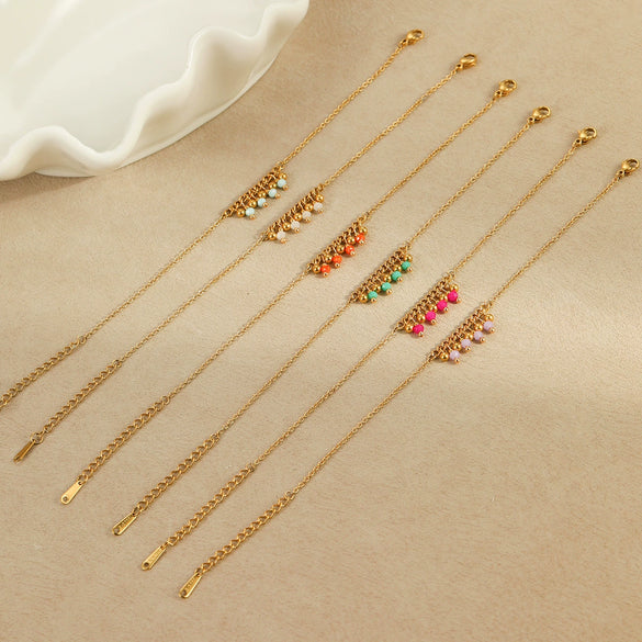 Wholesale Women's Light Luxury Style Bracelet With Natural Beads Tassel Stainless Steel 18K Electroplated Geometric Design