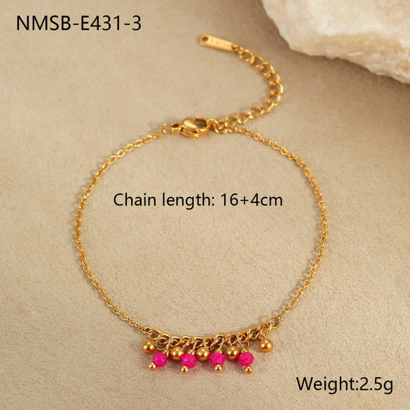 Wholesale Women's Light Luxury Style Bracelet With Natural Beads Tassel Stainless Steel 18K Electroplated Geometric Design