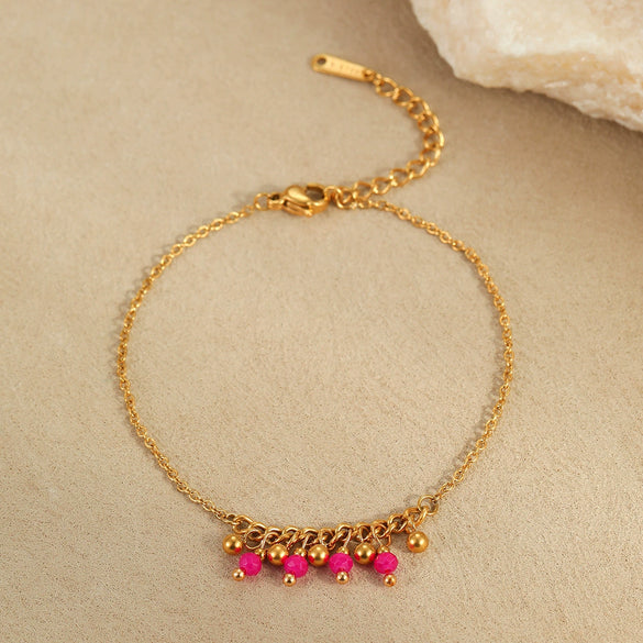 Wholesale Women's Light Luxury Style Bracelet With Natural Beads Tassel Stainless Steel 18K Electroplated Geometric Design