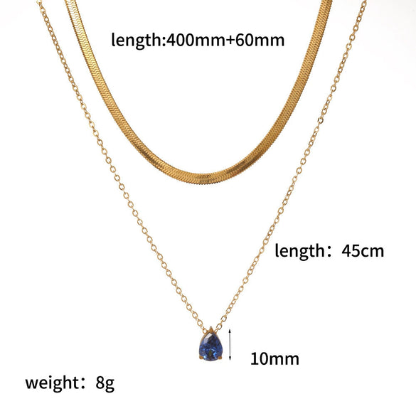 Wholesale Women's Light Luxury Style Colorful Zircon Stainless Steel Drop Shape Pendant Stacked Clavicle Chain Necklace With Pvd Furnace Vacuum Real Gold Plating