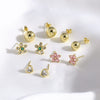 Wholesale Women's Light Luxury Style Copper Electroplated 18K Gold Inlaid Zircon Flower Earrings