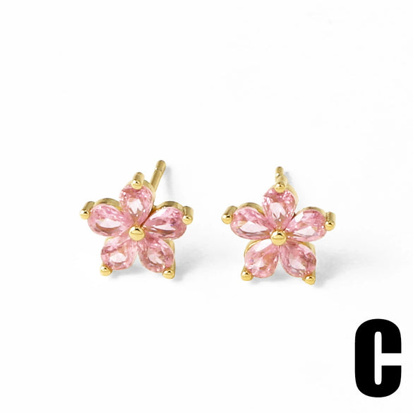 Wholesale Women's Light Luxury Style Copper Electroplated 18K Gold Inlaid Zircon Flower Earrings