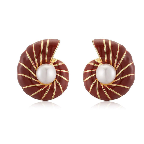 Wholesale Women's Light Luxury Style Copper Oildropped Snail Conch Earrings