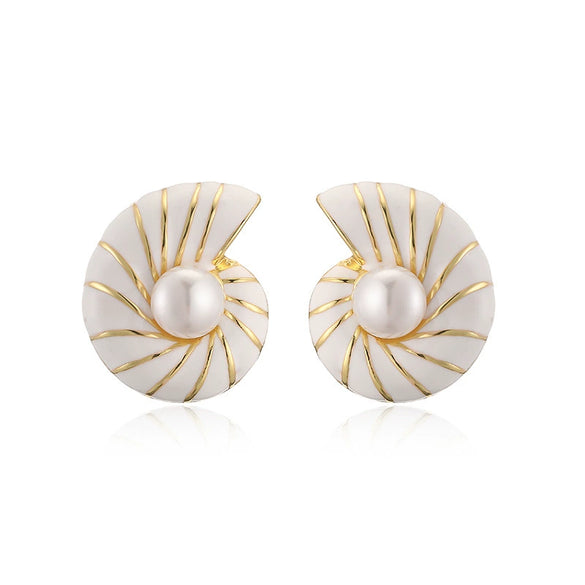 Wholesale Women's Light Luxury Style Copper Oildropped Snail Conch Earrings