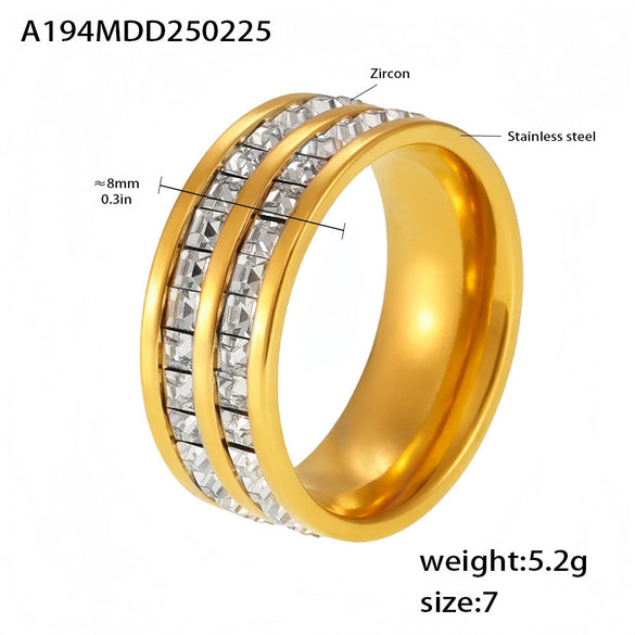 Wholesale Women's Light Luxury Style Doublelayer Zircon Ring Geometric 316L Stainless Steel 18K Gold Plated