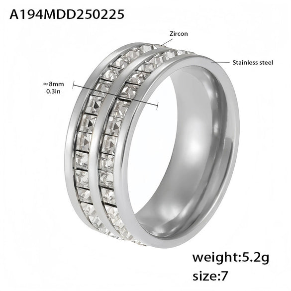 Wholesale Women's Light Luxury Style Doublelayer Zircon Ring Geometric 316L Stainless Steel 18K Gold Plated