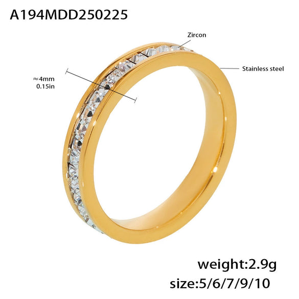 Wholesale Women's Light Luxury Style Doublelayer Zircon Ring Geometric 316L Stainless Steel 18K Gold Plated