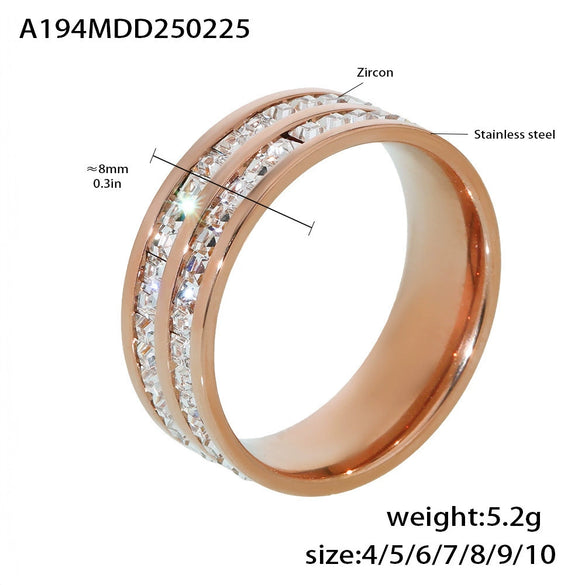 Wholesale Women's Light Luxury Style Doublelayer Zircon Ring Geometric 316L Stainless Steel 18K Gold Plated