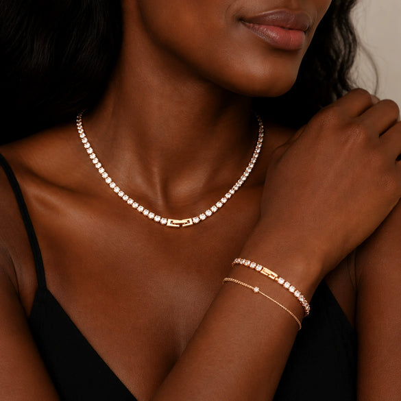 Wholesale Women's Light Luxury Style Electroplated Stainless Steel Colored Diamond Zircon Polished Necklace And Bracelet Accessories