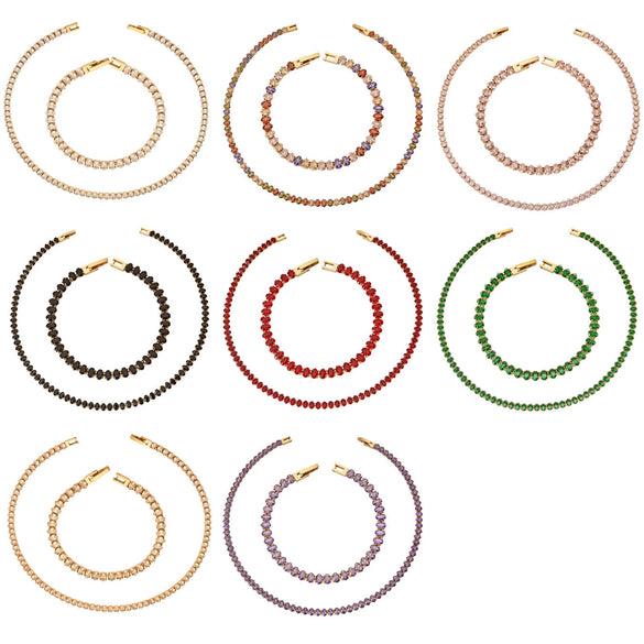 Wholesale Women's Light Luxury Style Electroplated Stainless Steel Colored Diamond Zircon Polished Necklace And Bracelet Accessories