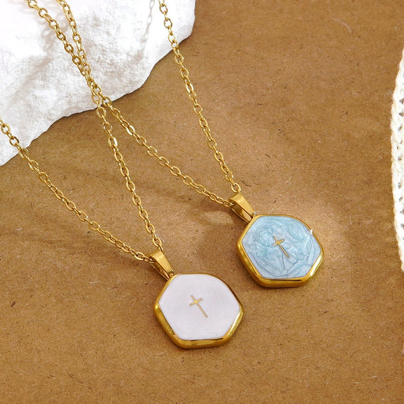 Wholesale Women's Light Luxury Style Electroplated Stainless Steel Cross Geometric Oshaped Chain Necklace
