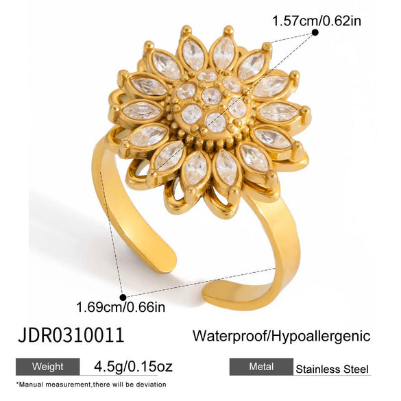 Wholesale Women's Light Luxury Style Electroplated Stainless Steel Flower Pattern Rotating Ring Jewelry