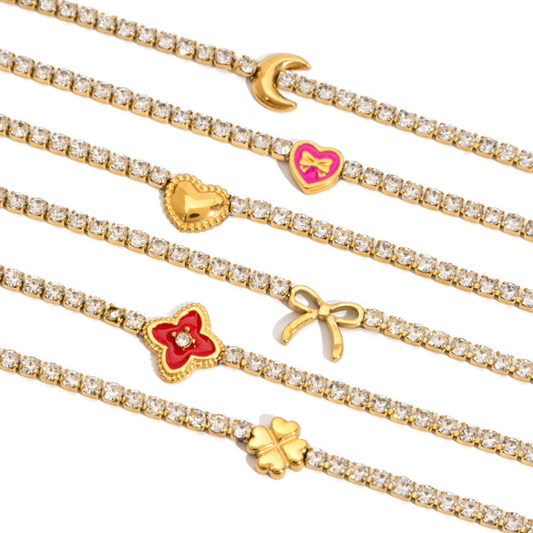 Wholesale Women's Light Luxury Style Electroplated Stainless Steel Flowershaped Drill Chain Bracelet Jewelry