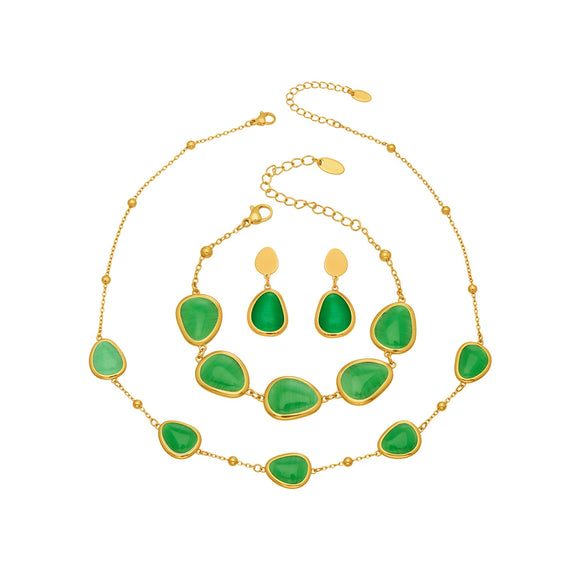 Wholesale Women's Light Luxury Style Faceted Teardropshaped Cat's Eye Stone Accessories Set With Stainless Steel Chain And Electroplating