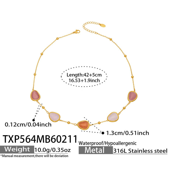 Wholesale Women's Light Luxury Style Faceted Teardropshaped Cat's Eye Stone Accessories Set With Stainless Steel Chain And Electroplating