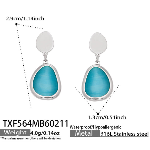 Wholesale Women's Light Luxury Style Faceted Teardropshaped Cat's Eye Stone Accessories Set With Stainless Steel Chain And Electroplating